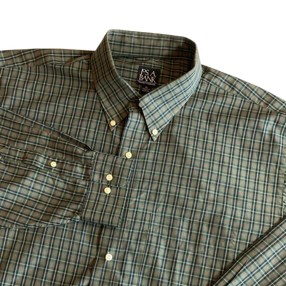Jos. A. Bank Travelers Collection Mens XL Green Plaid Button Down Shirt Cotton